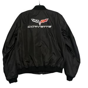 Corvette C6 Aviator Bomber Jacket Black Embroidered Logo Zip Sleeve Mens L